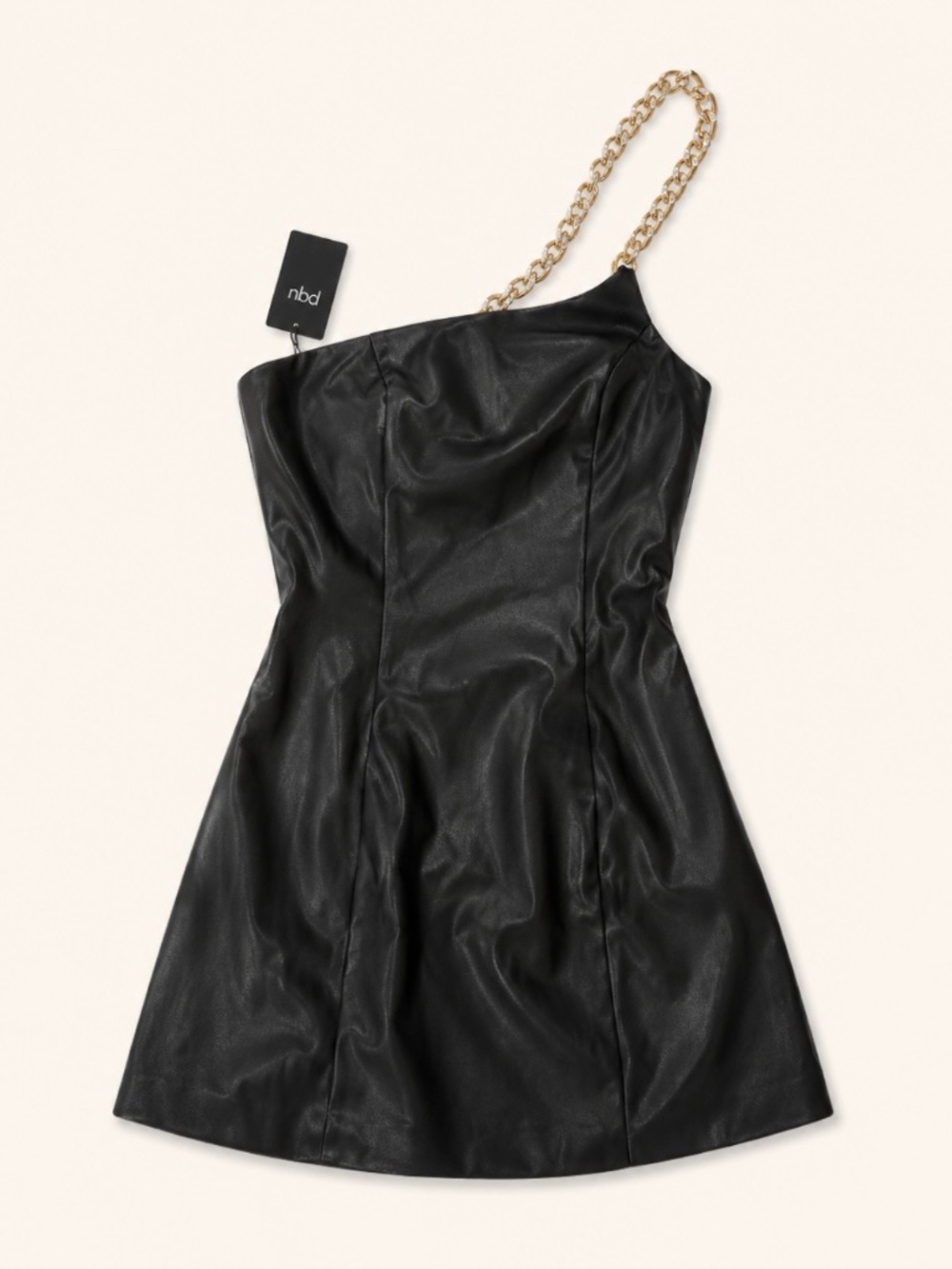 NBD Darby Black Faux Leather Crystal Chain Mini Dress M NWT
